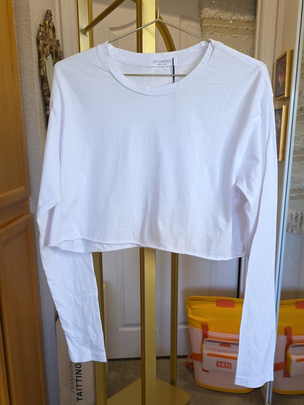 Stillwater White Cotton Cropped LONG Long-Sleeve Top Medium Oversized